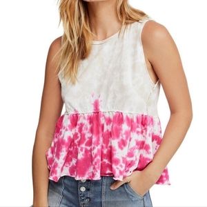 Free People Anytime Tie Dye Tank Hot Hibiscus Combo Large